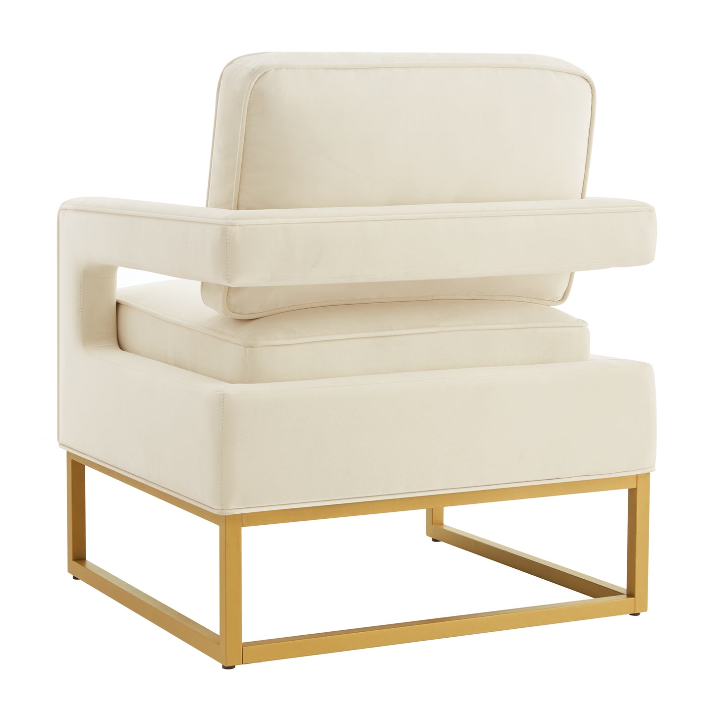Modern Style Accent Chair with Gold Metal Base , Velvet Upholstered Leisure Chair with Open Armrest