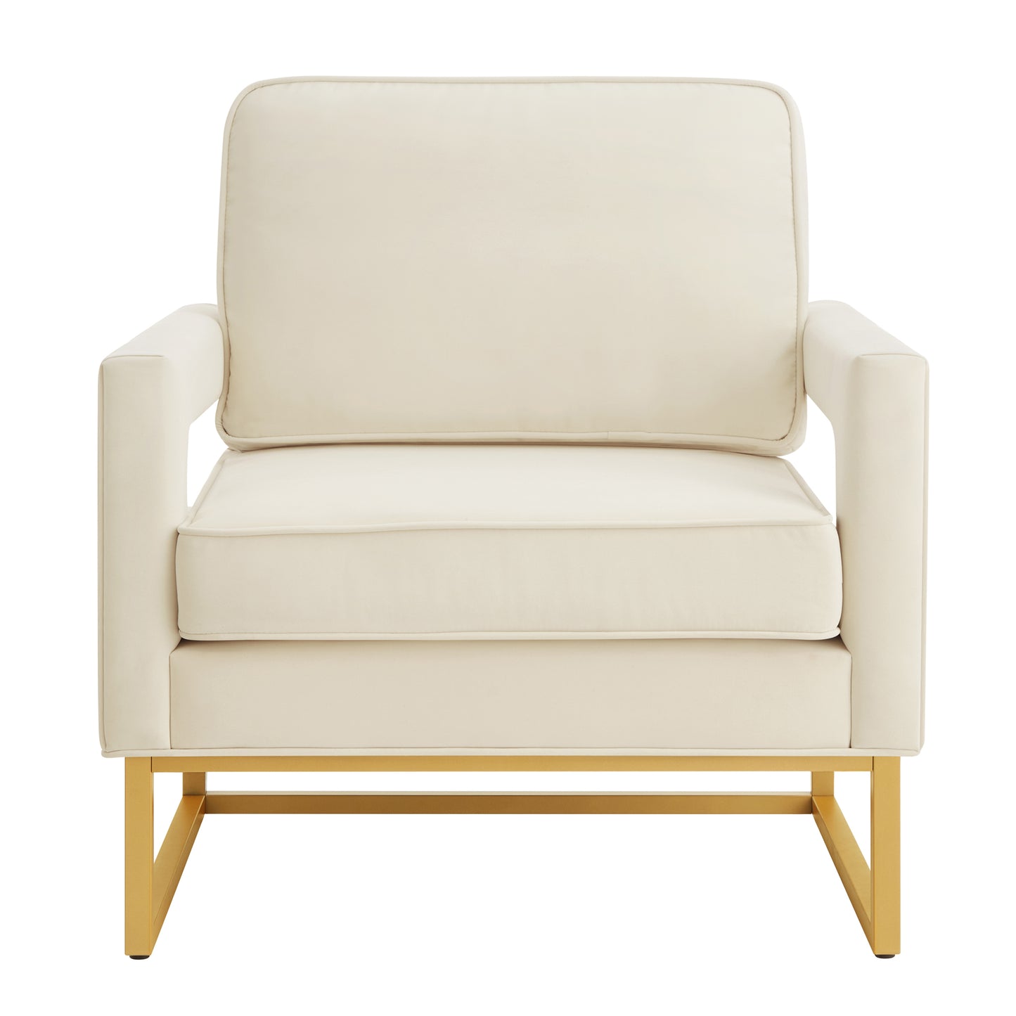 Modern Style Accent Chair with Gold Metal Base , Velvet Upholstered Leisure Chair with Open Armrest