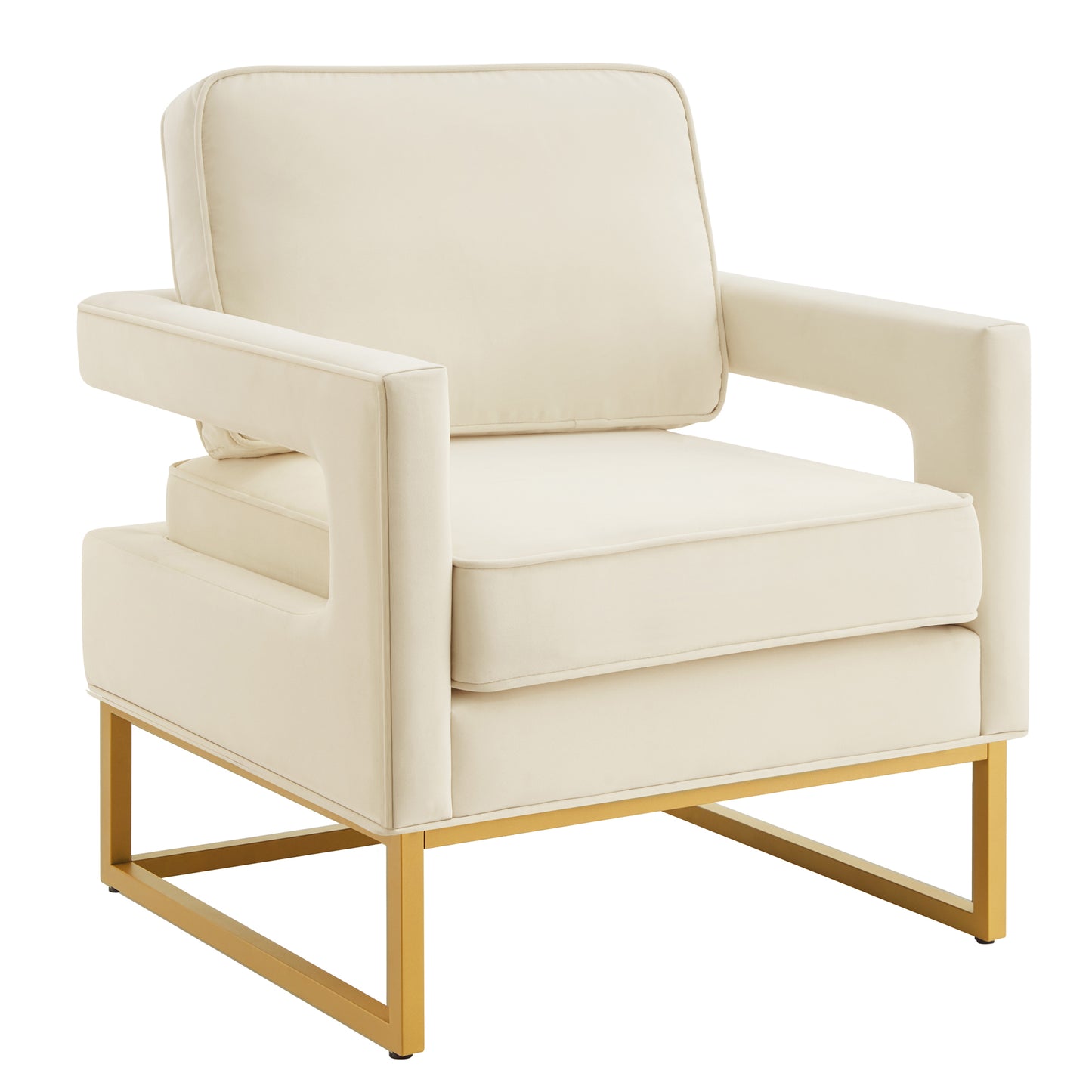 Modern Style Accent Chair with Gold Metal Base , Velvet Upholstered Leisure Chair with Open Armrest