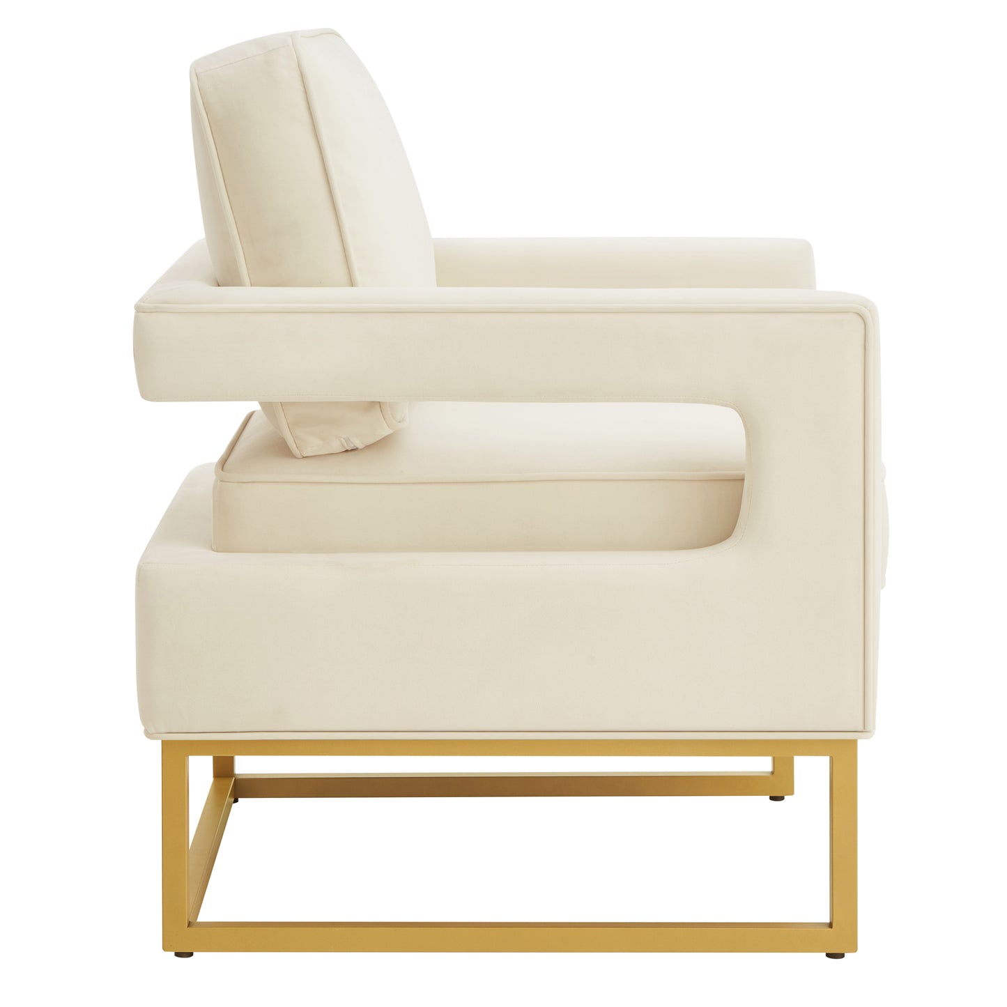 Modern Style Accent Chair with Gold Metal Base , Velvet Upholstered Leisure Chair with Open Armrest