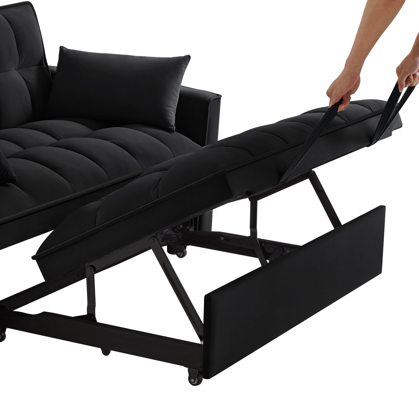 4 in1 Loveseat Sofa Bed with Armrests & Storage Pockets, Multi-Function Tufted Pull-out Sofa Bed with Adjustable Backrest and Pillows