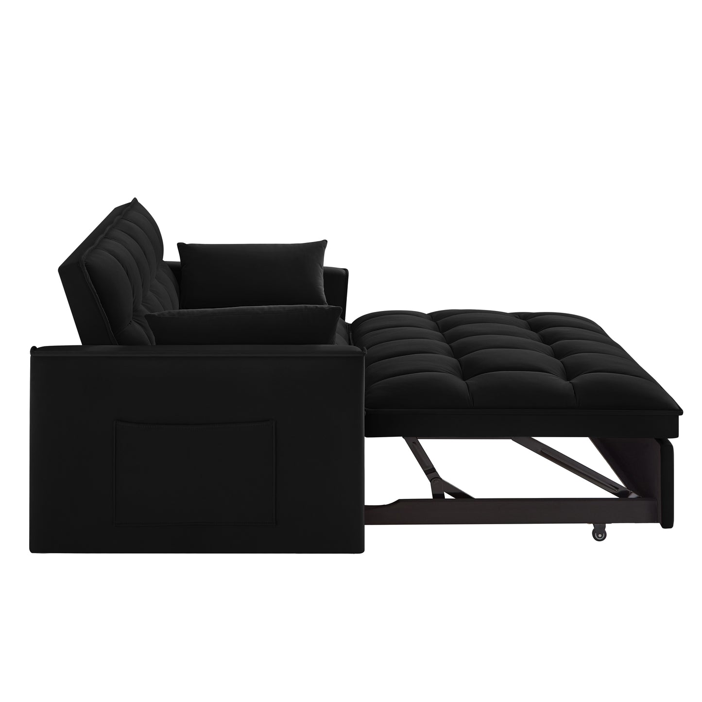 4 in1 Loveseat Sofa Bed with Armrests & Storage Pockets, Multi-Function Tufted Pull-out Sofa Bed with Adjustable Backrest and Pillows