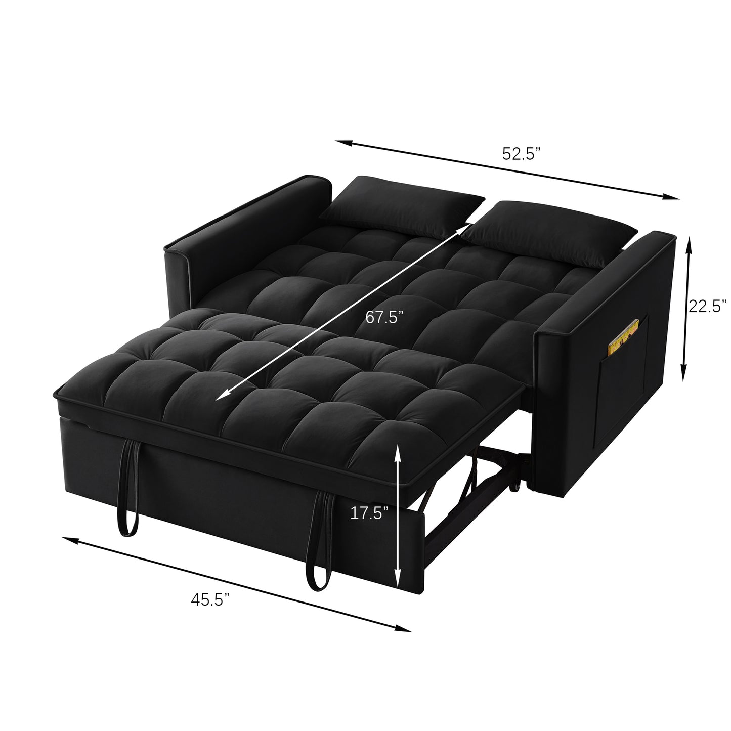 4 in1 Loveseat Sofa Bed with Armrests & Storage Pockets, Multi-Function Tufted Pull-out Sofa Bed with Adjustable Backrest and Pillows