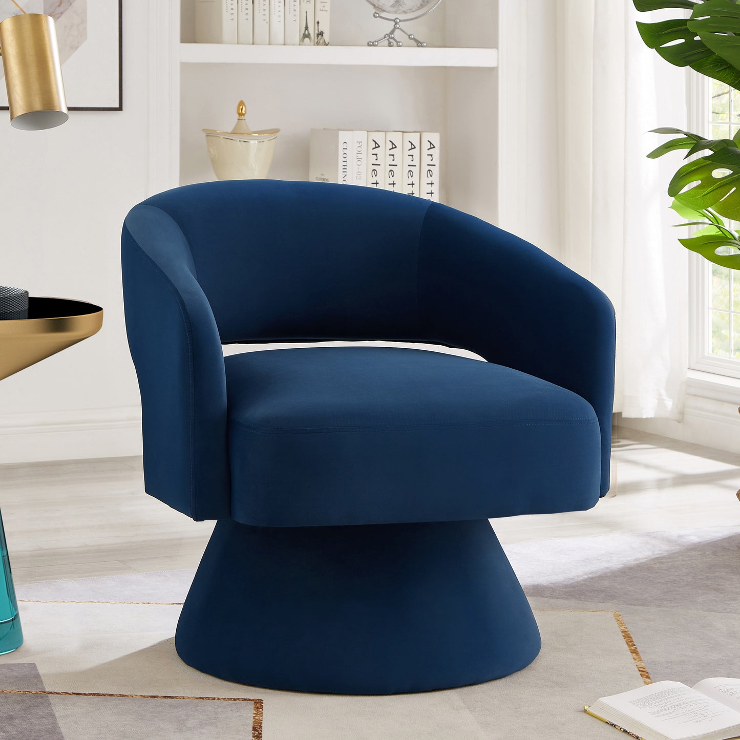 Modern Swivel Barrel Chair, Upholstered Velvet Round Accent Chairs,360 Degree Comfy Swivel Chair with Open Backrest