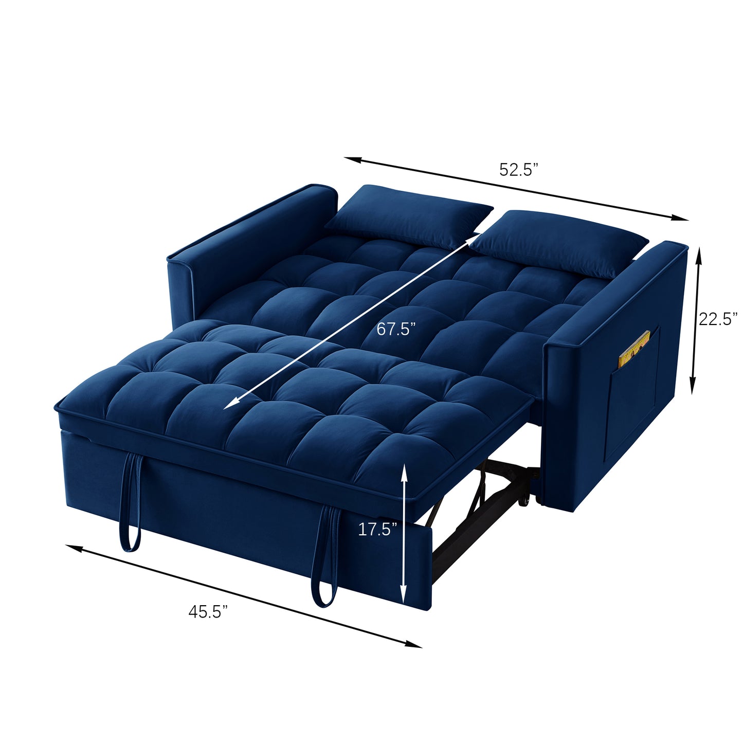 4 in1 Loveseat Sofa Bed with Armrests & Storage Pockets, Multi-Function Tufted Pull-out Sofa Bed with Adjustable Backrest and Pillows