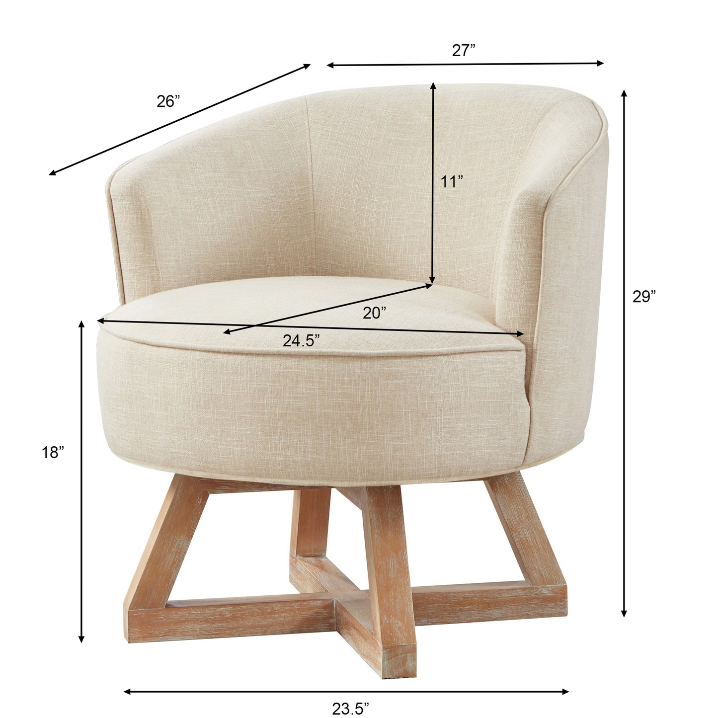 Swivel chair with cross-shaped wooden base,Lounge chair with solid wood legs, 360°freely Swivel chair