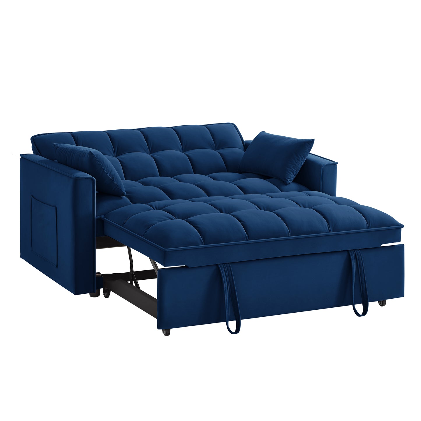 4 in1 Loveseat Sofa Bed with Armrests & Storage Pockets, Multi-Function Tufted Pull-out Sofa Bed with Adjustable Backrest and Pillows