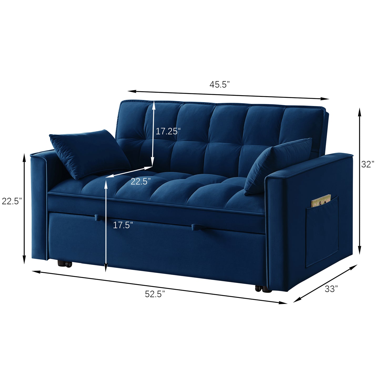 4 in1 Loveseat Sofa Bed with Armrests & Storage Pockets, Multi-Function Tufted Pull-out Sofa Bed with Adjustable Backrest and Pillows