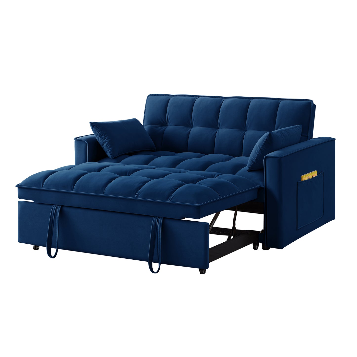 4 in1 Loveseat Sofa Bed with Armrests & Storage Pockets, Multi-Function Tufted Pull-out Sofa Bed with Adjustable Backrest and Pillows